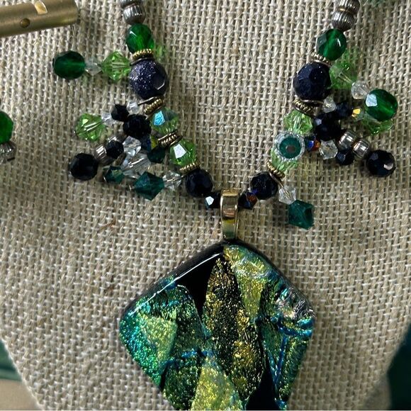 Murano Glass Pendant Necklace Crystal Beads + Earrings & Bracelet 925 Sterling - Picture 5 of 11